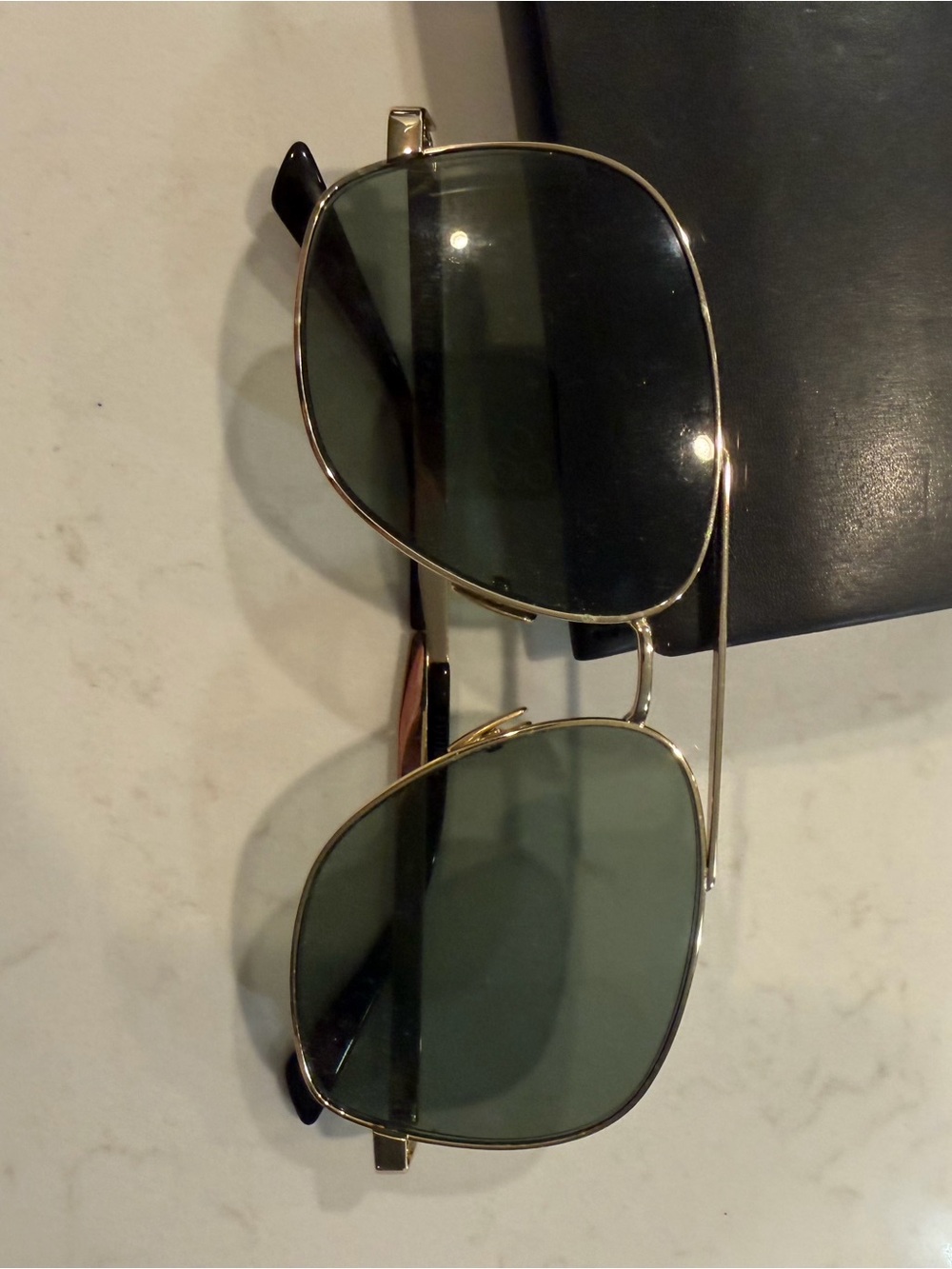 Saint Laurent Aviator Sunglasses with Black Case - Gold Frame, Green Lenses - Picture 3 of 8
